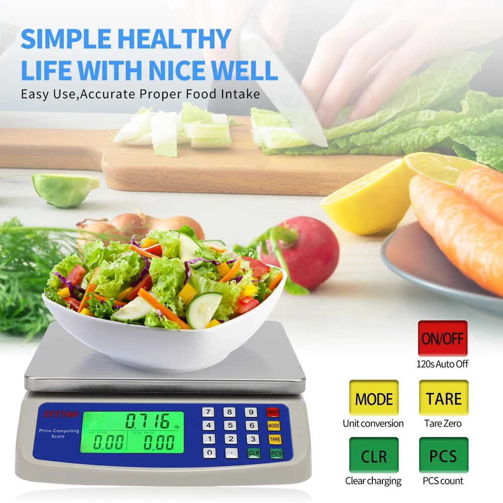 Large Digital Kitchen Scale 40kg/1g 30kg/1g Food Scale Price Computing Scale Stainless Steel Counting Scale for Meat Vegetables