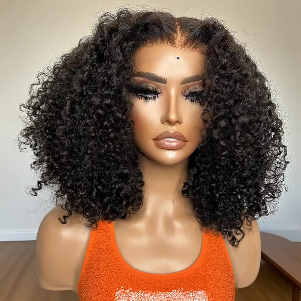 ディープウェーブ13x6 HDレースフロントウィッグ ショートボブウィッグ 既製ウィッグ 13x4 グルーレスウィッグ 人毛ウォーターウェーブカーリーウィッグ 女性用