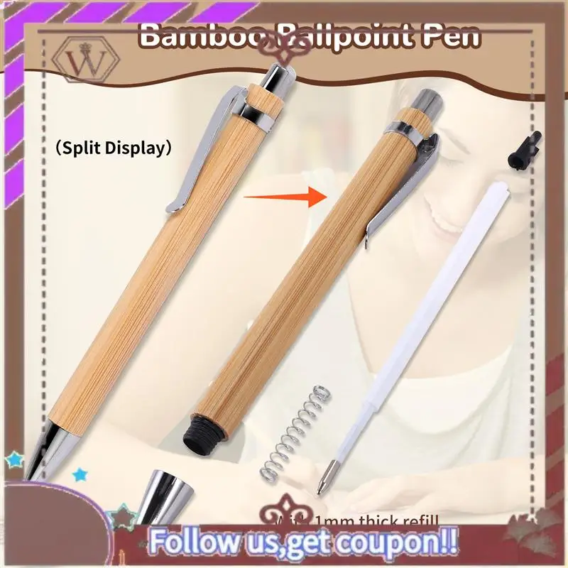 ABBG-35 Uds. Suministros para oficina y escuela, bolígrafo sostenible, bolígrafo retráctil de bambú, herramienta de escritura (tinta negra)