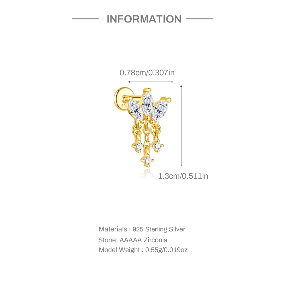 CANNER 1 Stück 925 Silber Glatte Sterne Mond Ohrstecker für Frauen 18 Karat Gold Flachkopf Gewinde Punktion Ohr Knochen Ins Edlen Schmuck – Detail 16