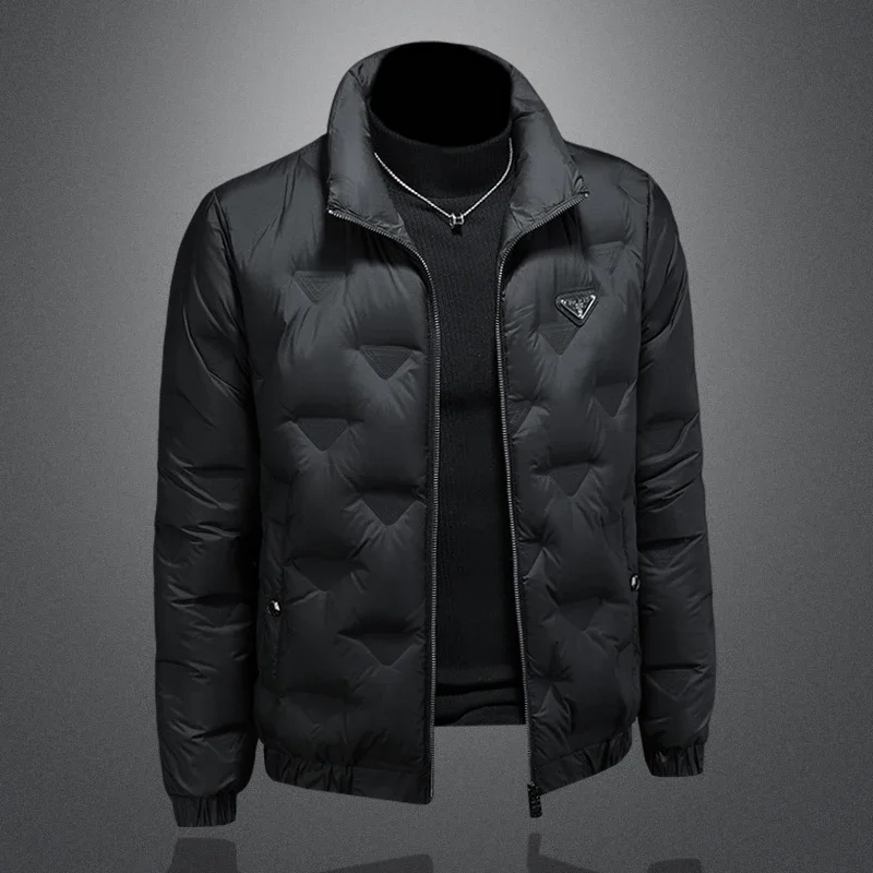 Minglu Autumn Winter Stand Collar Down Men's Jackets Luxury Solid Color Zipper Casual White Duck Down Male Coats Plus Size 5XL