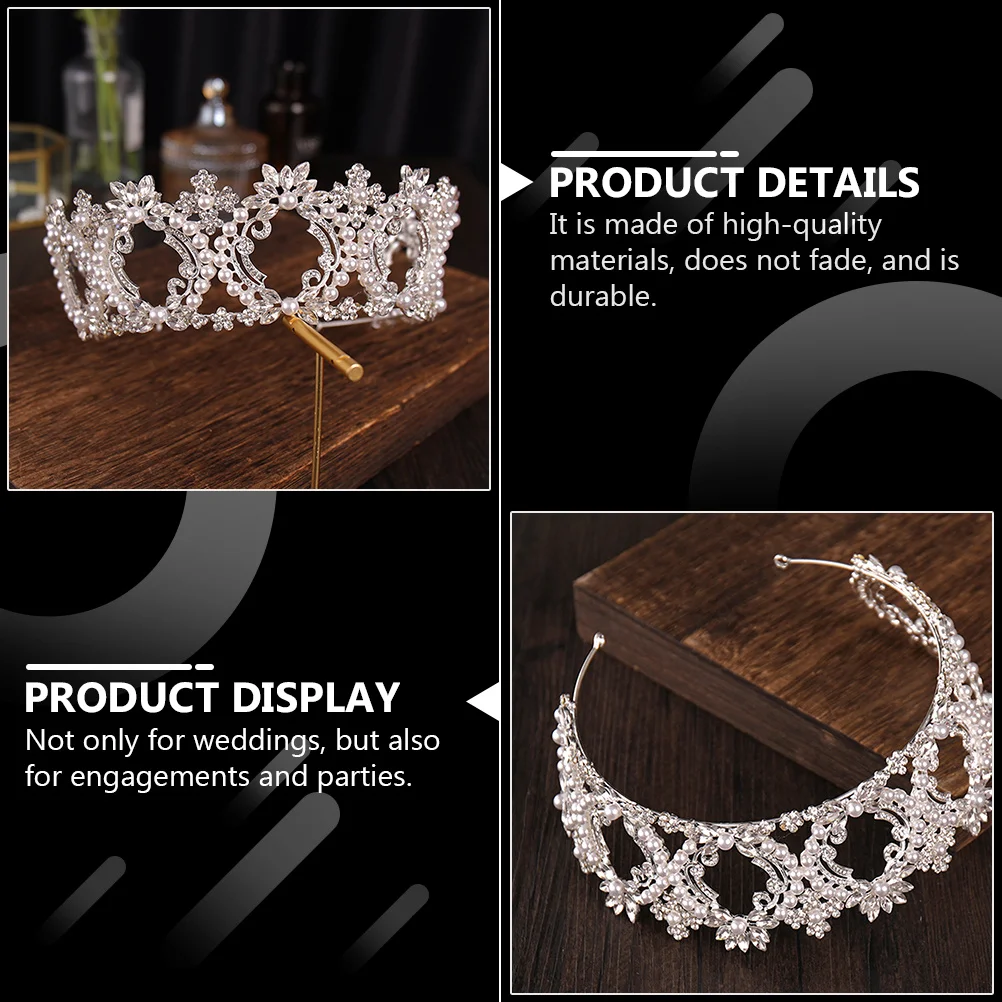 

1Pcs Pearl Crown Rhinestone Bridal Headpiece Wedding Hair Accessory Elegant Tiara Bride Party Decor Women Crown