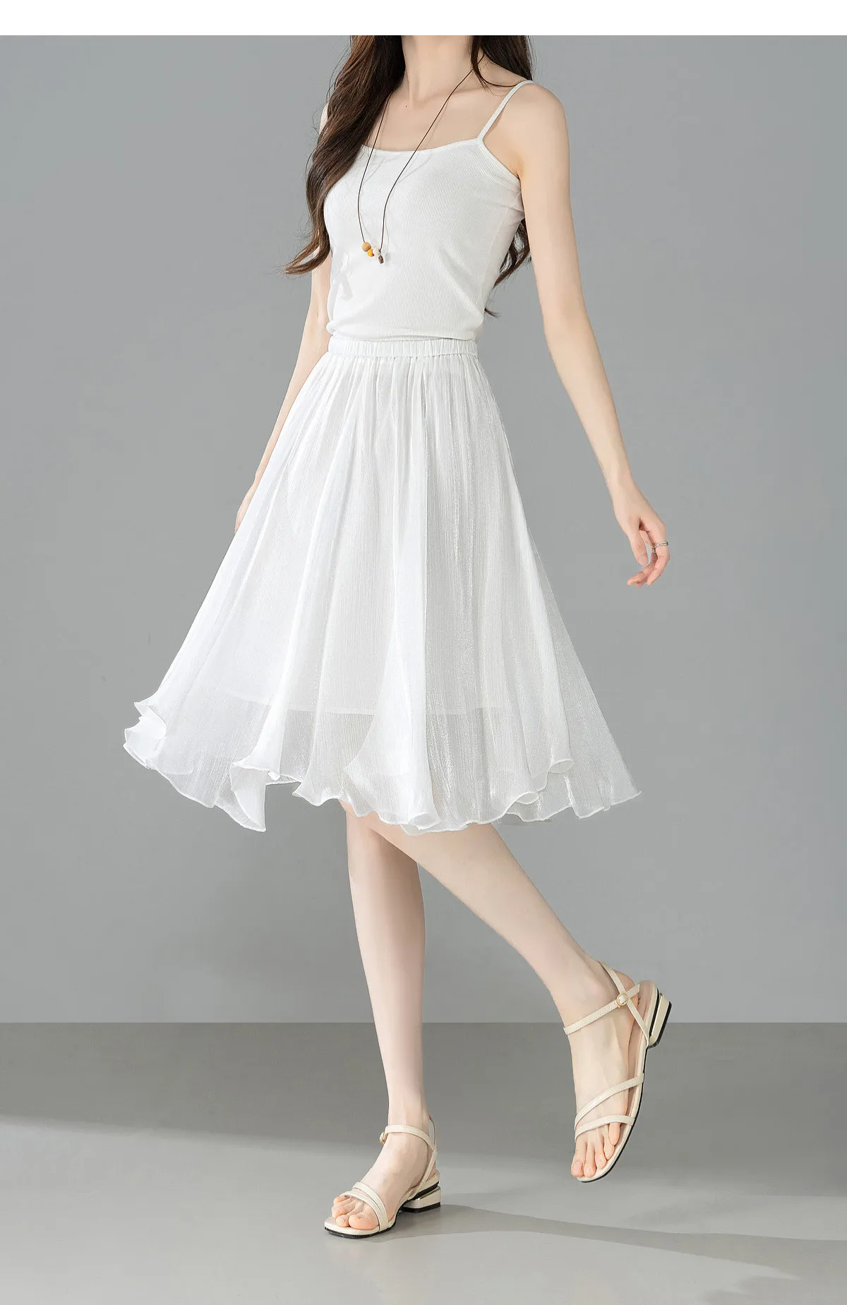 SENTUBILA Weißer Chiffon-Schimmerrock für Damen, Sommer 2026, Eleganter, Elastischer Bund, Unregelmäßiger, Lässiger Schirmrock Q62QG7308 – Detail 23