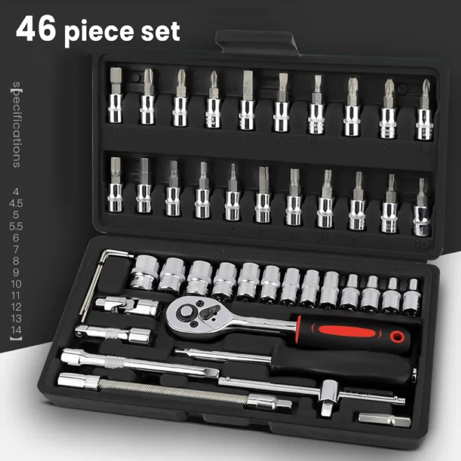 AIRAJ 46pcs Car Repair Tool Kit  Socket Set Car Repair Tool Ratchet Torque Wrench Combo Auto Repairing Set Mechanic Tool