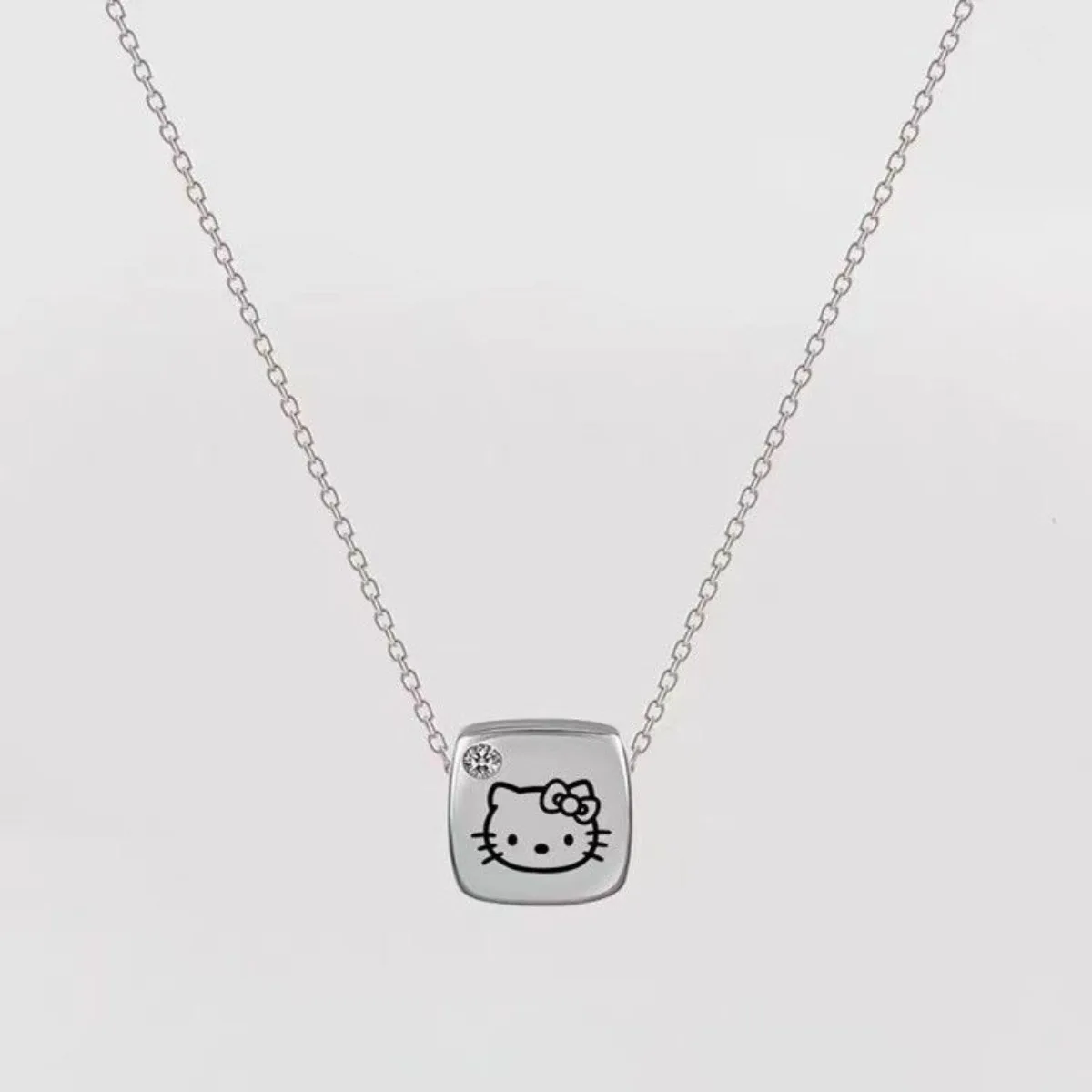 New Hello Kitty Bow Necklace Cartoon Fashion Pendant S925 Sterling Silver Kuromi Jewelry Chain Choker Versatile Accesories Gift