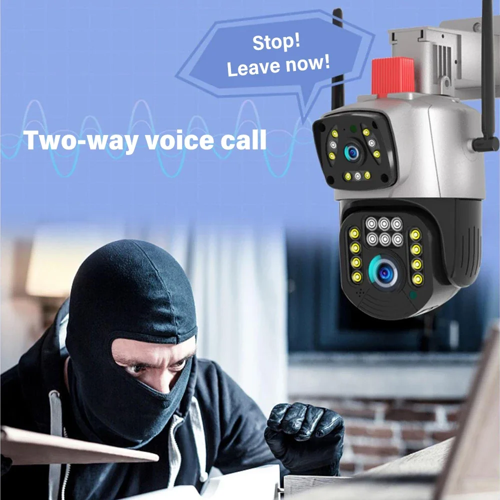 5MP IP Camera Outdoor WiFi PTZ Dual Lens Dual Screen Auto Tracking Waterproof Security Video Surveillance Police Light Alarm