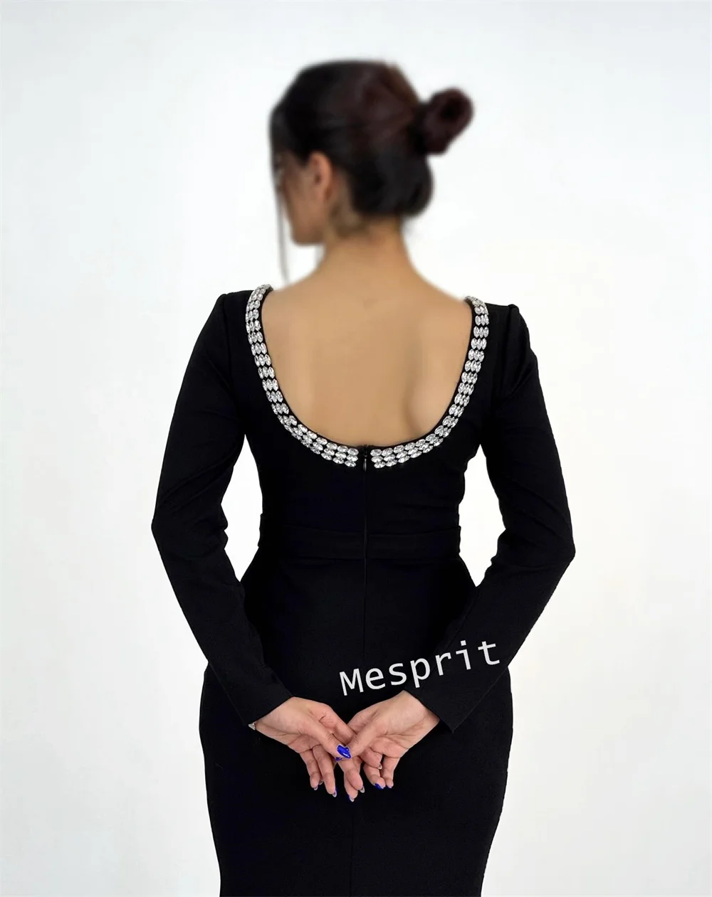 Maillot personnalisé manches longues Chic col carré sirène noir robes longues sur mesure Occasion robe de soirée formelle fête élégante