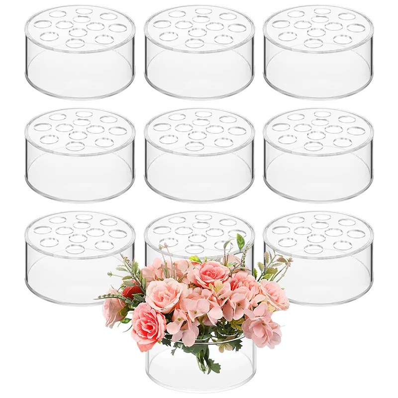 12 Hole Circular Acrylic Vase, 2.55 Inches High With Holes, Perfect For Decorating Wedding Tables, Family Birthdays, And Parties