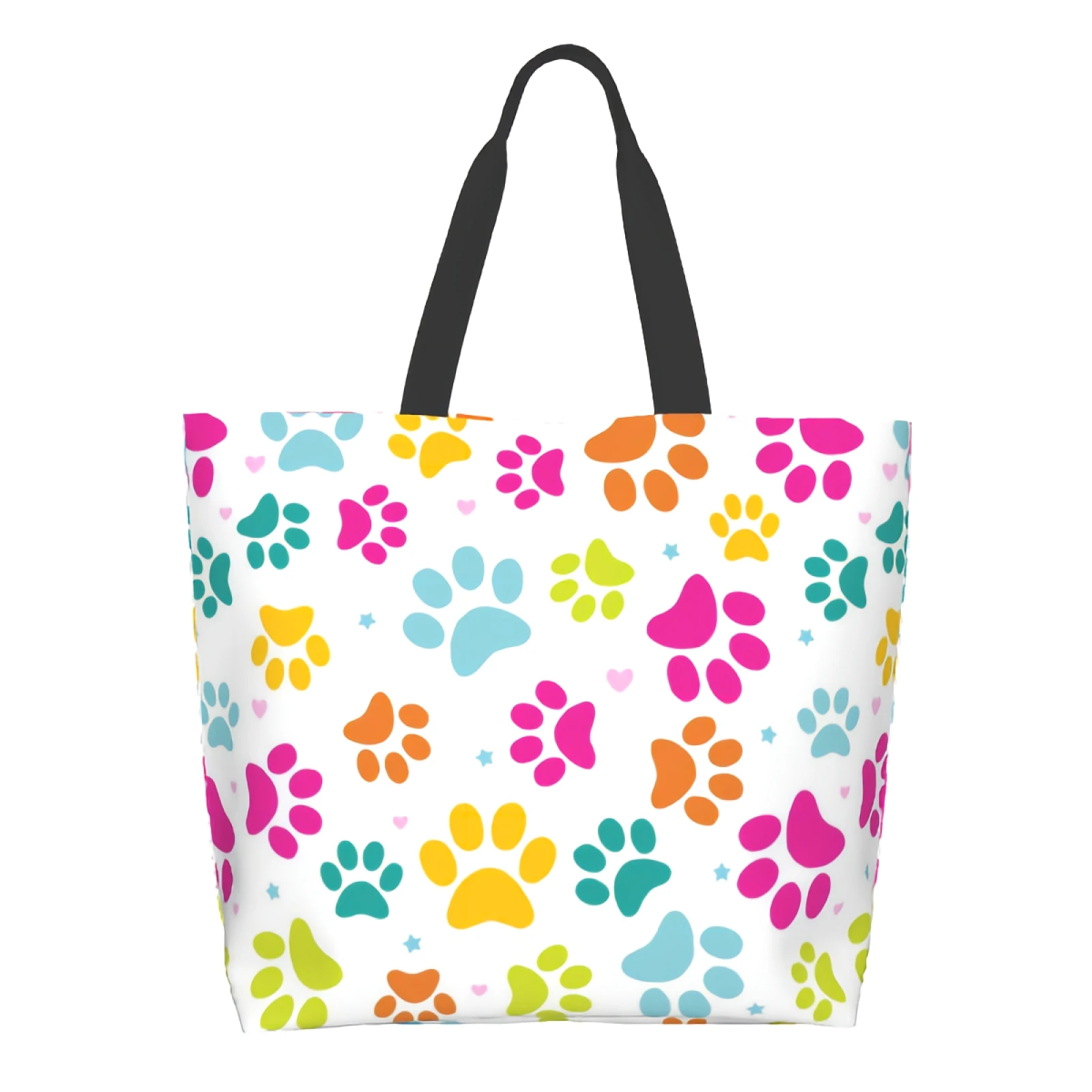 Colorful Dog Paw Print Dog Traces Footprint Pet Tracks Footstep Puppy Toe Shape Canvas Tote Bag Grocery Bags