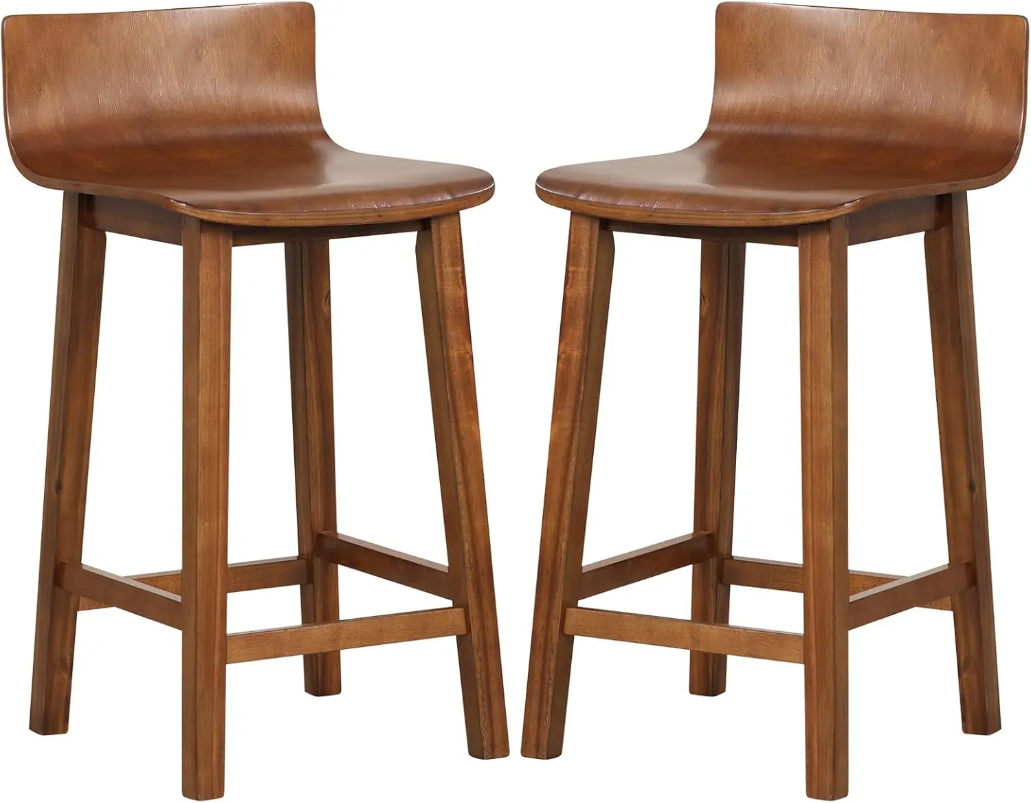 

Solid Wood Bar Stools Set of 2, 24.5-inch Counter Height Chairs with Low Back and Footrest, Farmhouse Wooden Armless barstool