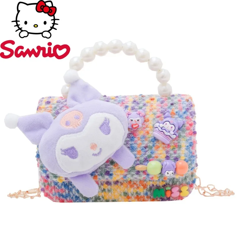 

Sanrio Kuromi женская сумка через плечо в клетку со съемным ремешком и застежкой-кнопкой, мультяшный дизайн, повседневная прогулка, повседневное использование