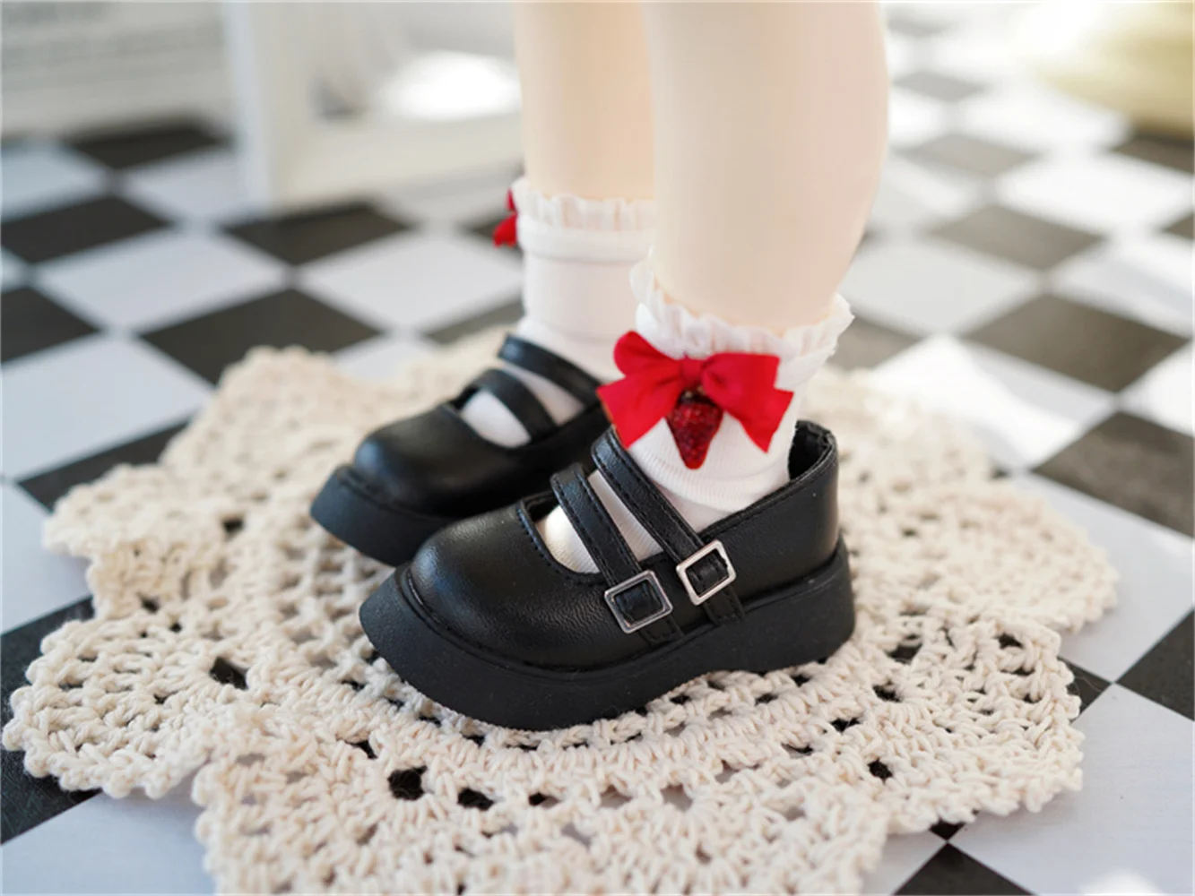 BJD MSD Shoes Suitable for 1/4&1/6 size doll small leather shoes round head double buckle leather shoes BJD doll accessories