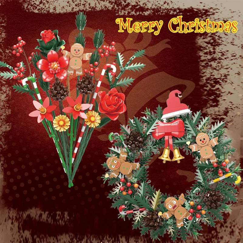 

Christmas Bouquet/Garland Model Building Blocks Creative Flower Plants Party Decoration Assembly Toys MOC Bricks Holiday Gifts