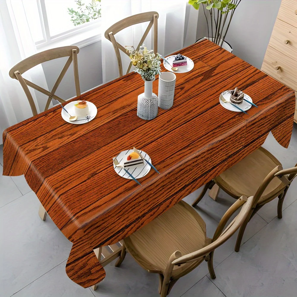 1pc Halloween wood-grain theme printed decorative tablecloth, washable, suitable for family kitchen and dining roomzyc