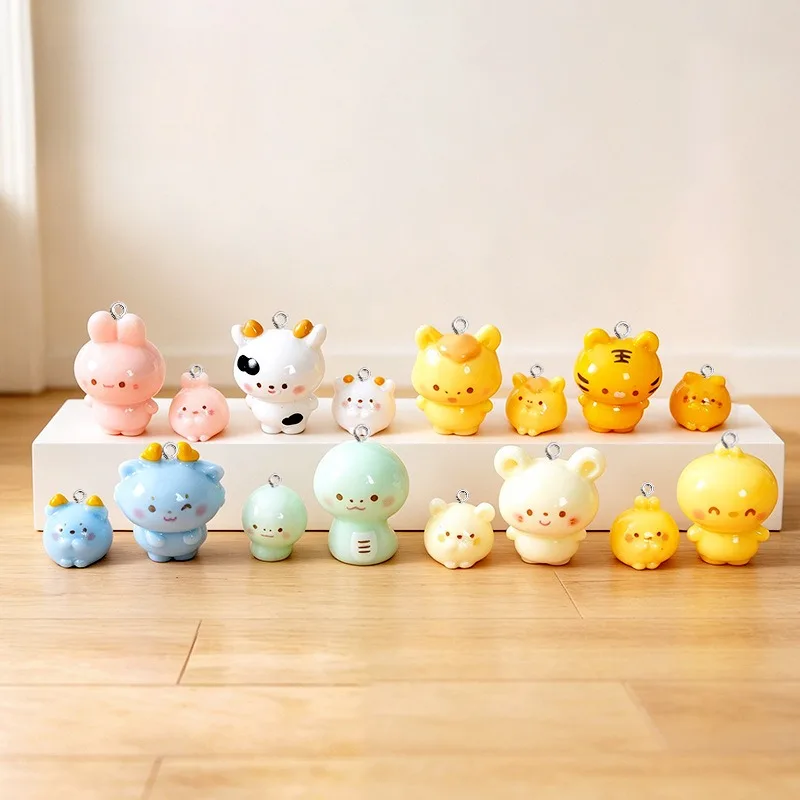 10Pcs Glossy Cartoon Animal Resin Charms Dog Chick Dinosaur Pendant DIY Earrings Necklace Keychain Jewelry Making Craft Supplies