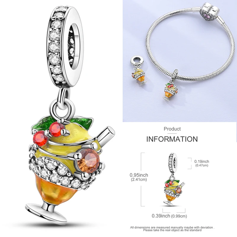 925 Sterling Silber Lebensmittel-Charm-Perlen Erdbeere Pilz Honig Kaffee Cocktail Gumball DIY Armband Halskette Geschenk für Frauen – Detail 25