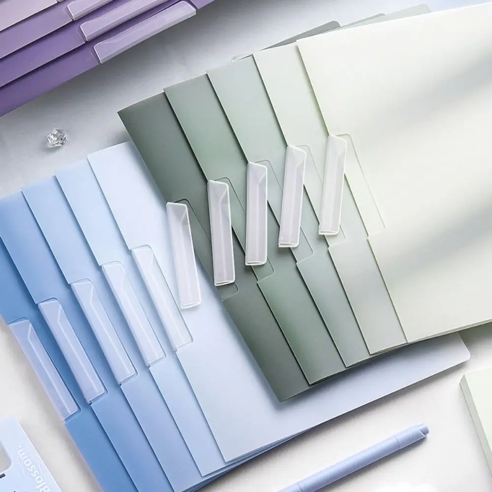 

5Pcs Gradient Design Rotating Side Opening Folder Waterproof Morandi Test Paper Storage Clip Plastic with Label Paper Organizer