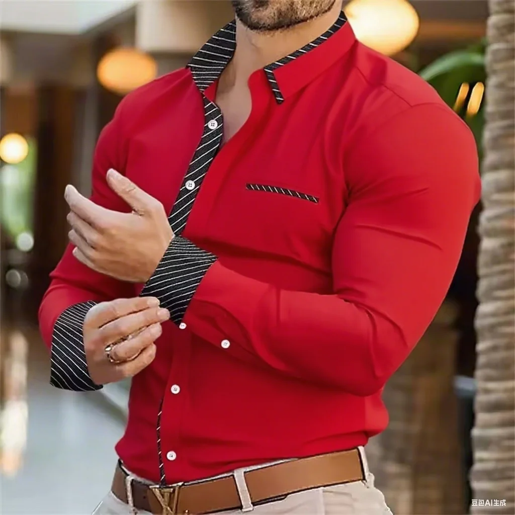 Men's Business Casual Shirts In Various Colors Long-Sleeved Patchwork Shirt Fabric Comfortable And Fast Delivery Male Top