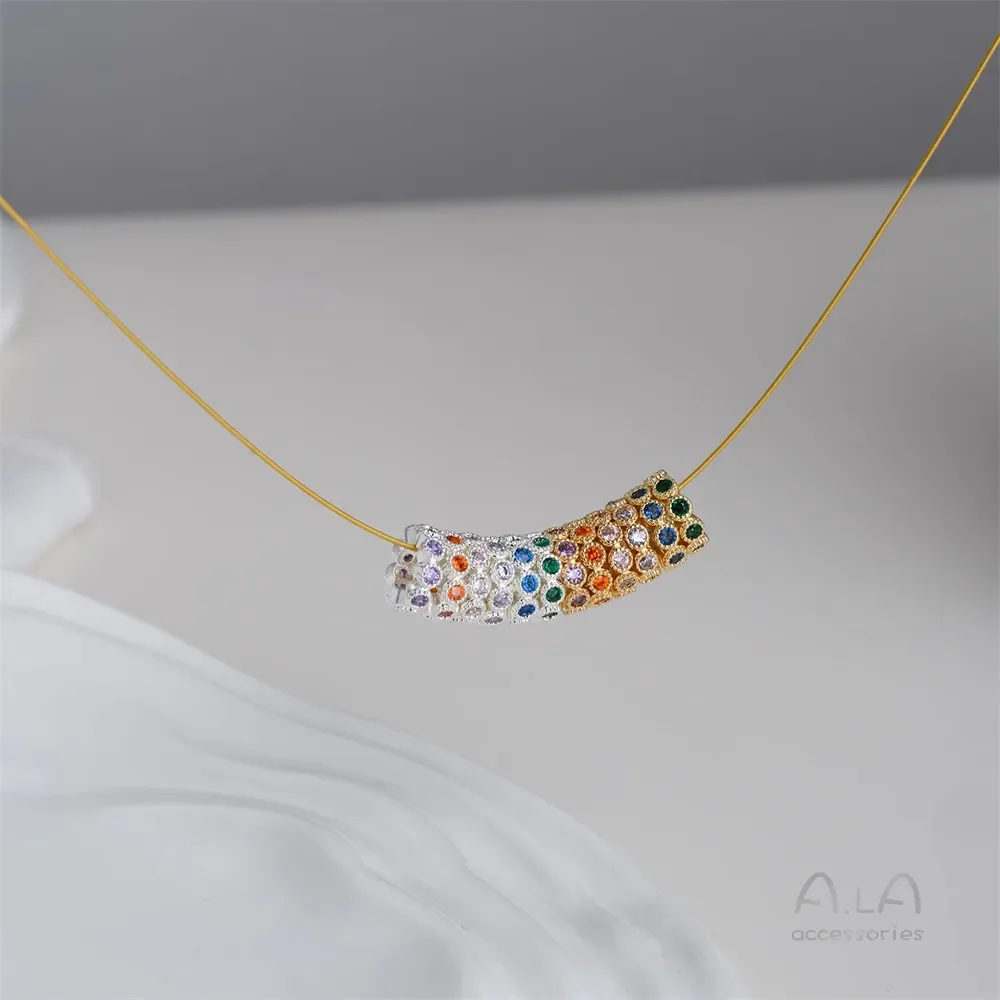 

T377 14k Real Gold Slightly Inlaid with Colored Zircon Bright Silver Beads Jewelry Accessories, Handmade Diy Necklace Accessorie