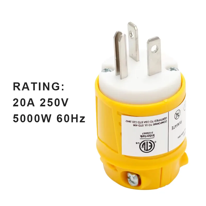 

RM620P Yellow 20A 250V NEMA 6 20P American Straight Blade Standard Replacement Plug Industry Outlet For Generator Aviation