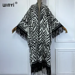 WINYI Winter Women Fringed cardigan abaya dubai luxury Coat Loose OverCoat Thick Warm Female winter outerwears long down dress