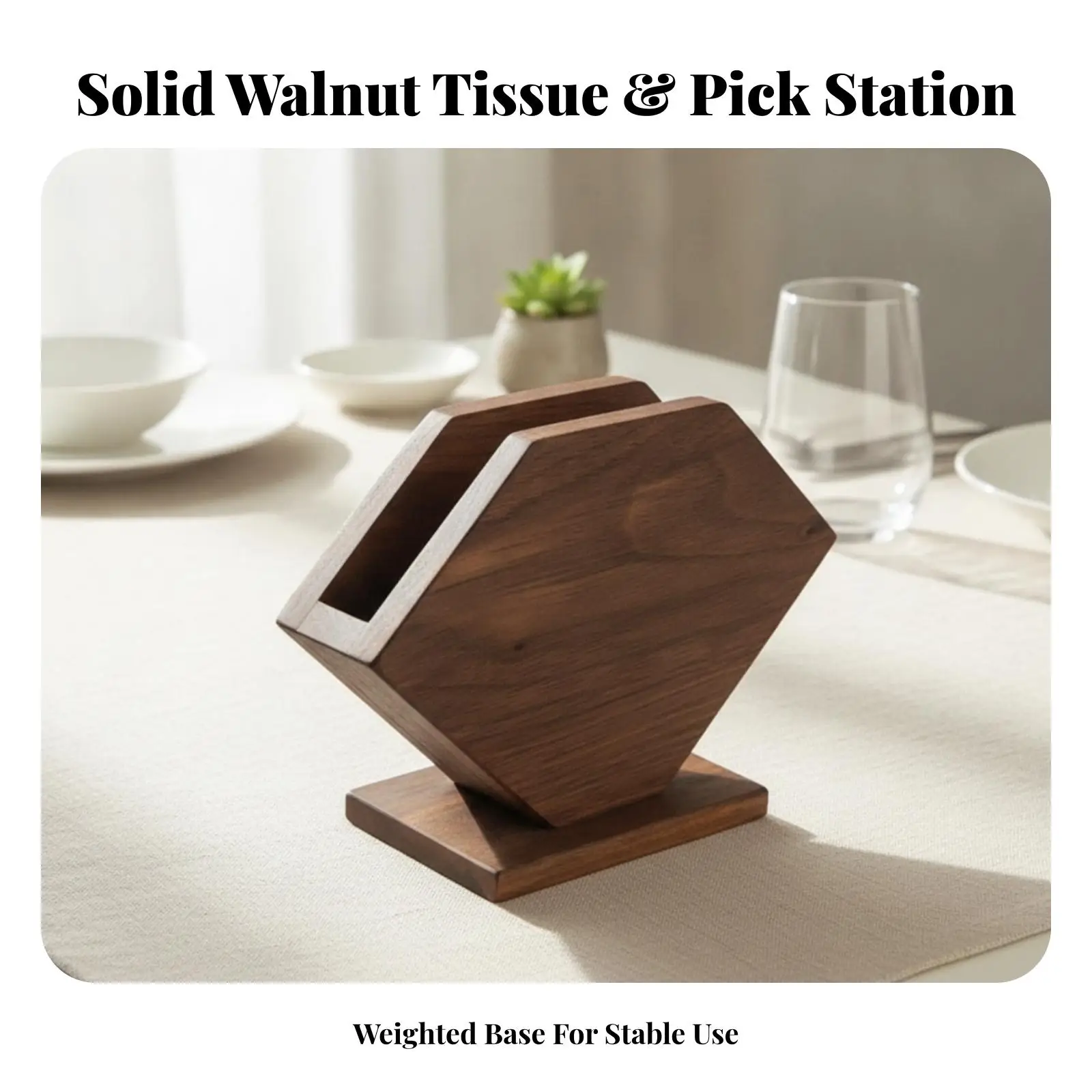 Desktop Tissue Holder Geometric Wooden Tissue Holder Compact Natural for Desk, Reception Counter