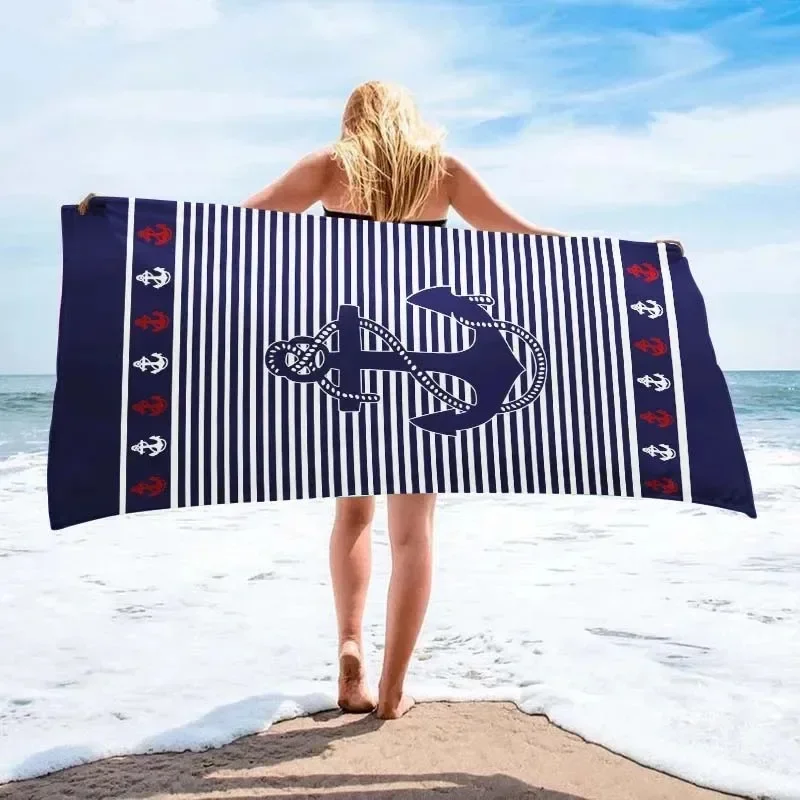 Nautical Anchor Beach Towels Soft Pool Swimming Microfiber Towels for Adults Men Sports Gym Bath Towel Cruise Vacation Gifts