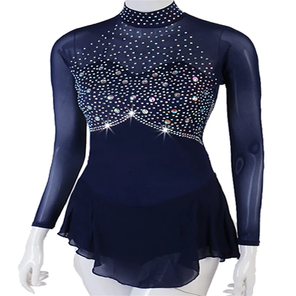 Figure Skating Dress Women Outfits Patchwork Mesh Spandex High Elasticity Practice Professional Competition Skating Wear Crystal