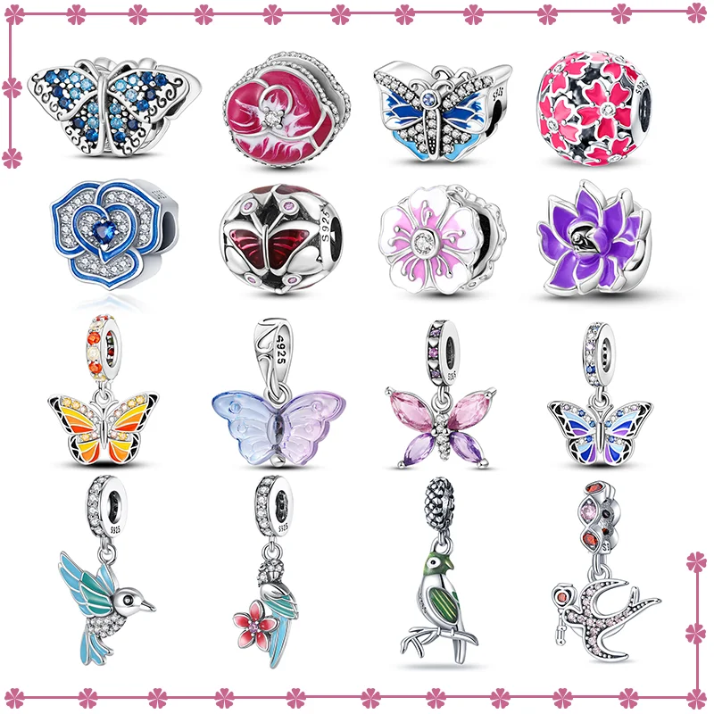 

925 silver new fashion butterfly flower and bird series charm beads suitable for original Pandora bracelet DIY exquisite jewelry