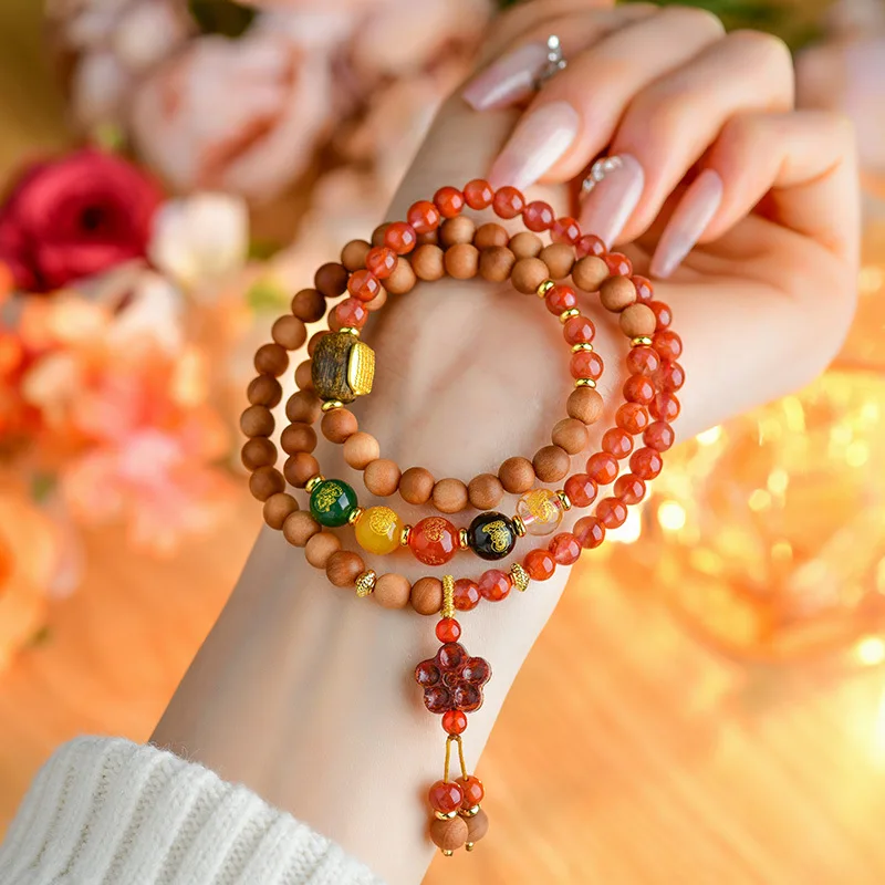 2025 New South Red Agate Five Way God of Wealth Bracelet Neo Chinese Vintage Collectible Jewelry Holiday Gift