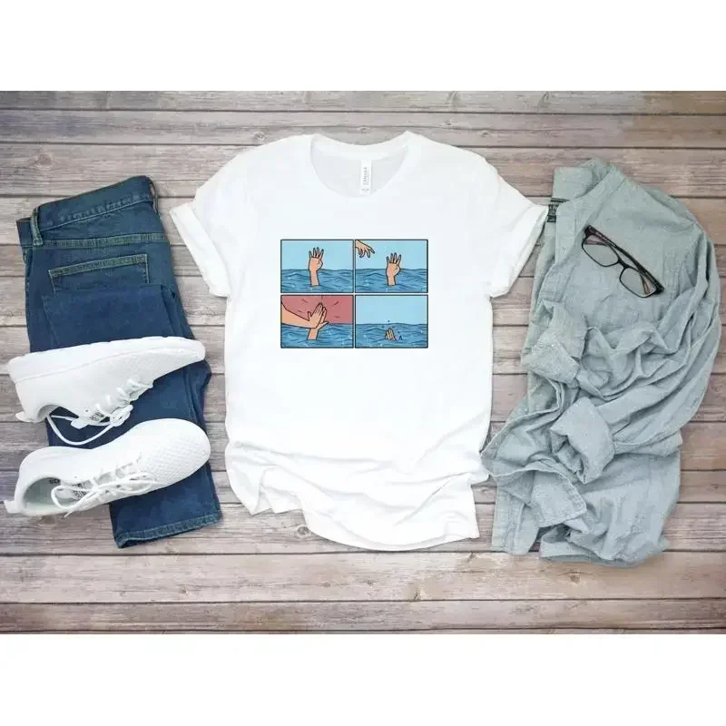 Drowning Meme Funny  White Men T shirt F058