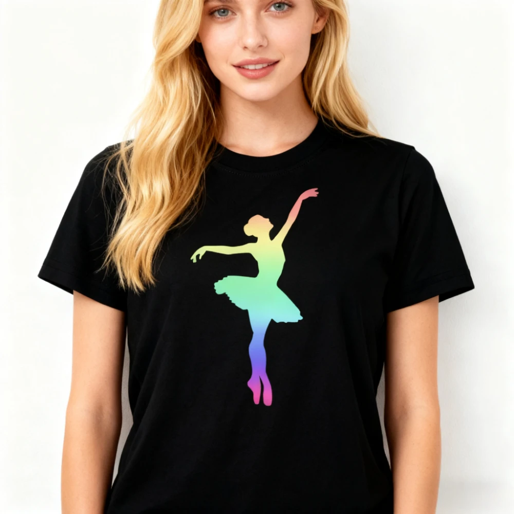 

Ballerina Rainbow Creative Design T-shirt Ballet Dancer Girls Tshirt Women Fashion Daily Life Casual Crewneck Cotton Tee Tops