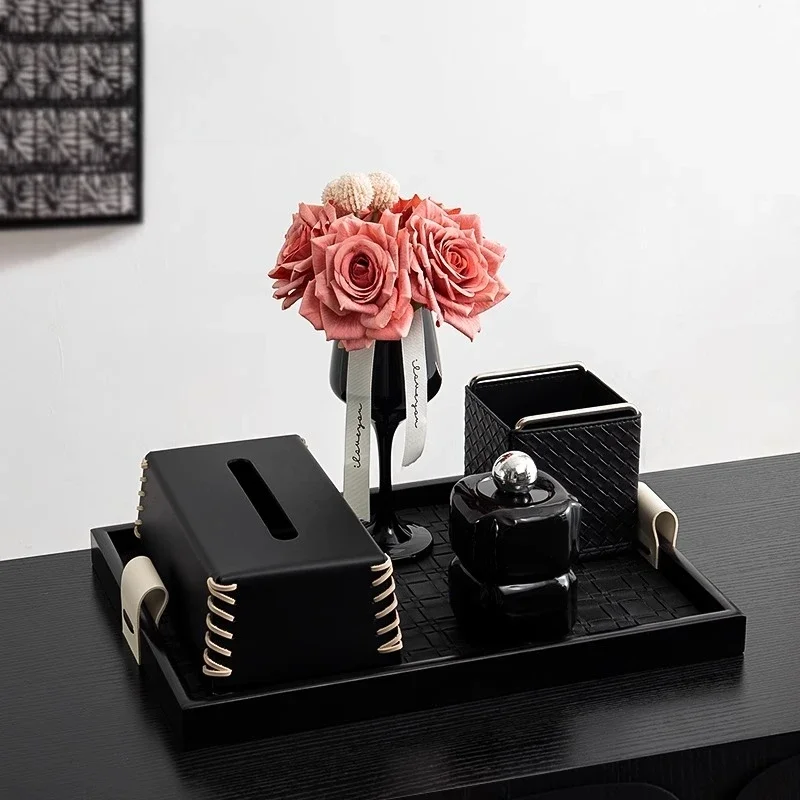 French living room coffee ornament set,antique light luxury,high-end tissue box tray combination,model room soft decoration
