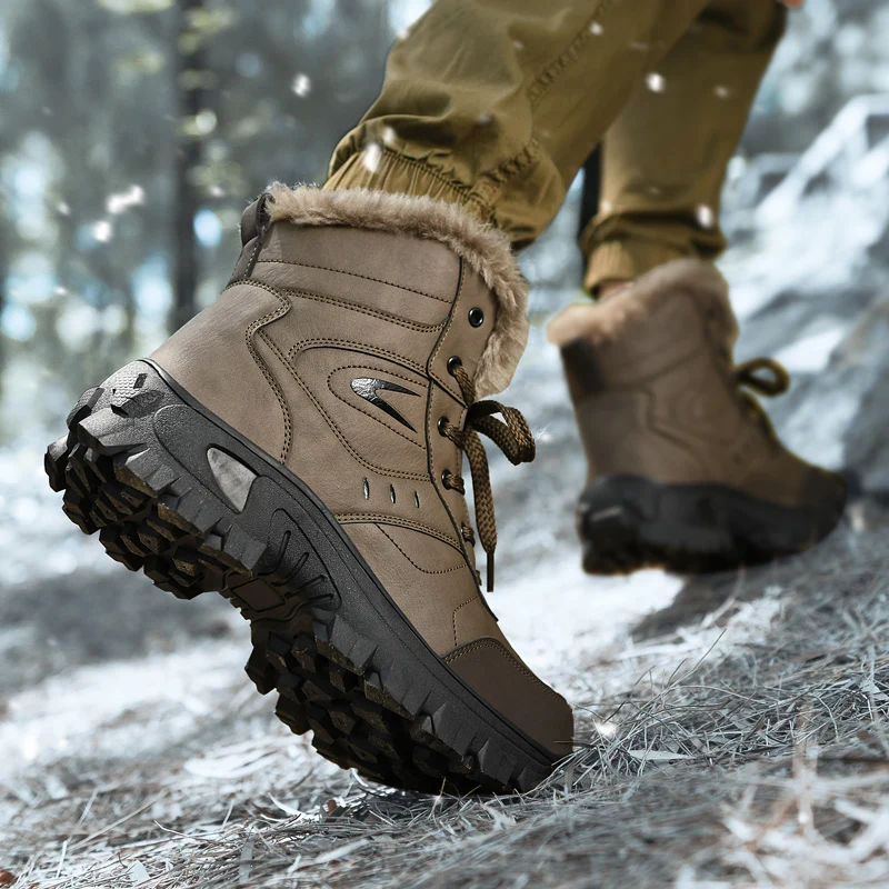 Men's Fur Lined Snow Boots Warm Thermal Lace-Up Winter Outdoor Plus Size