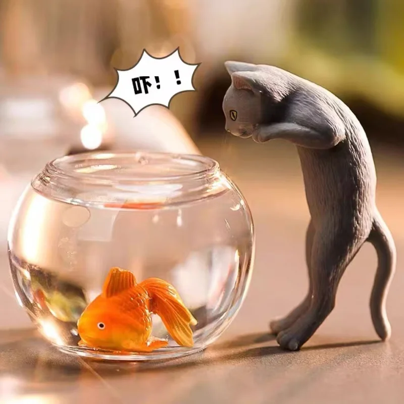 

New See Goldfish Cat Blind Box Catch Fish Three Flower Cat Black Cat Action Figure Kids Trendy Toys With Desktop Decoration Gift