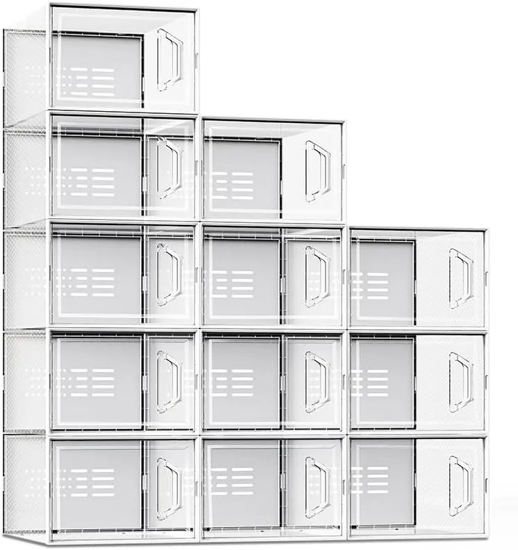

12 Pack Clear Plastic Shoe Storage Boxes for Men Size 11 Stackable Shoe Organizer White Closet Storage Solutions for Home