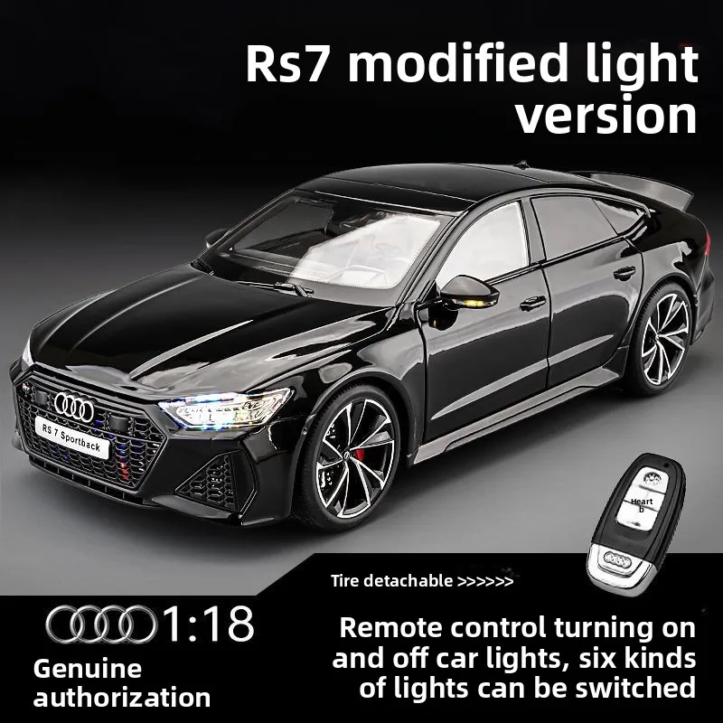1:18 RS7 Sportback Black Warrior Supercar Diecast Alloy Model Car Remote Control Sound & Light Collect Hobby Model Ornament Gift
