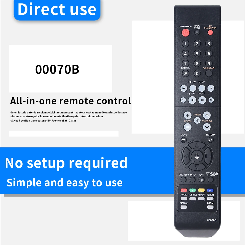 ZF applies toNew remote control 00070B AK59-00070BA for Samsung Blu-Ray Disc DVD Player BD-P1400 BD-P1500 BD-P1200 AK59-00070D A