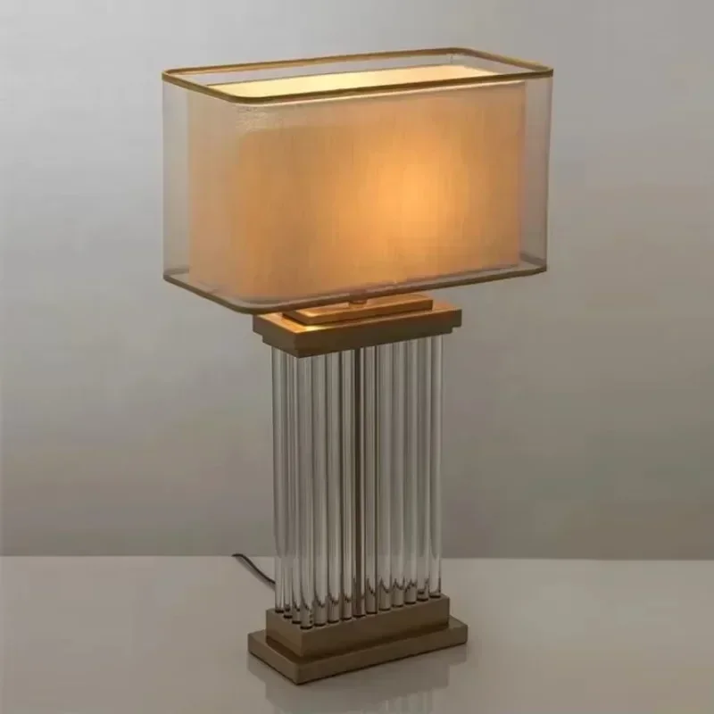 High quality modern design indoor decorative desk lamp 2-layer fabric shade metal glass lamp body led table lamp for living room