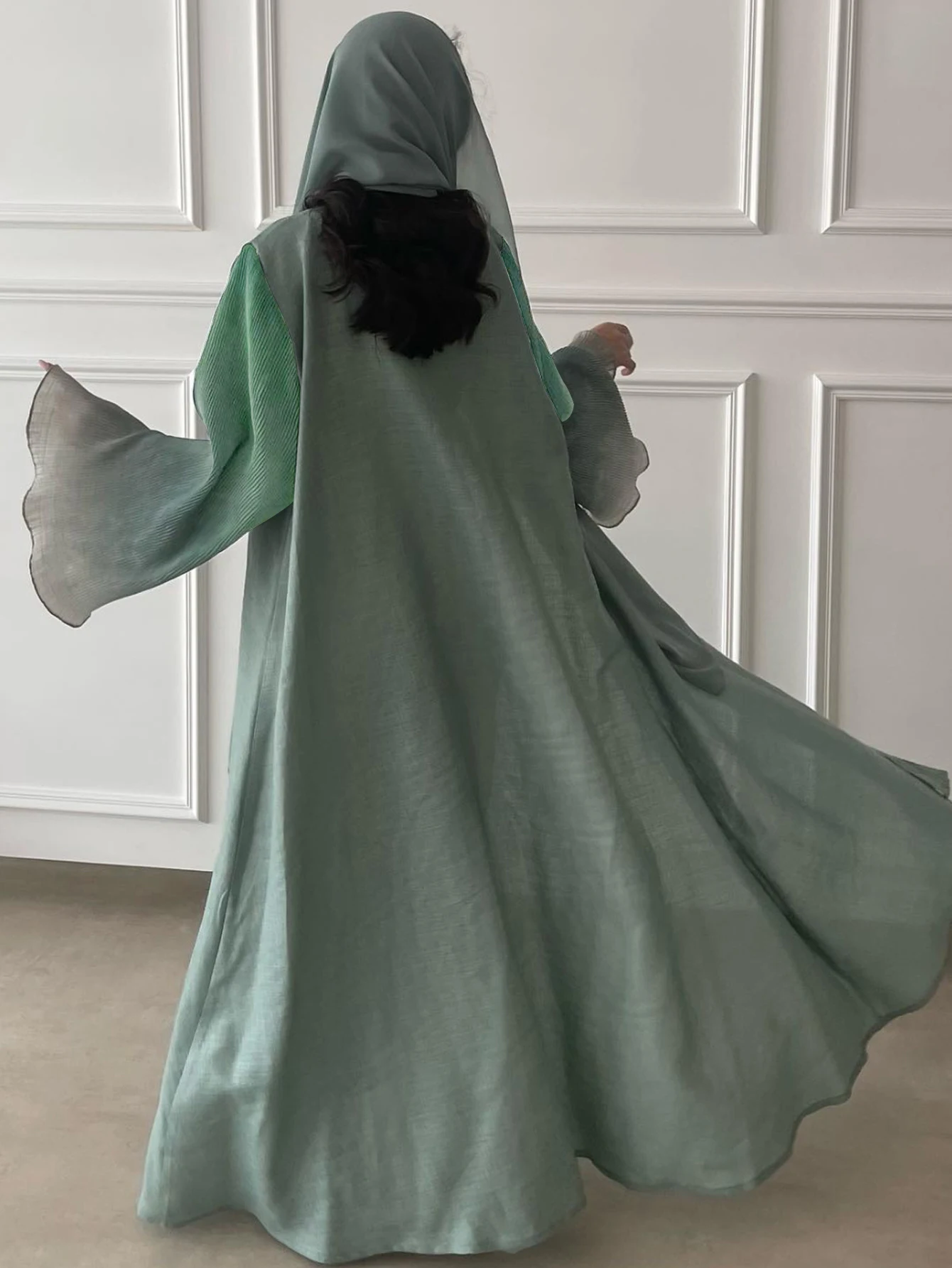 Abaya musulman d'âge moyen manches évasées décontracté arabe plissé ouvert devant Abayas turquie caftans femmes Jilbabs robes Maxi islamiques