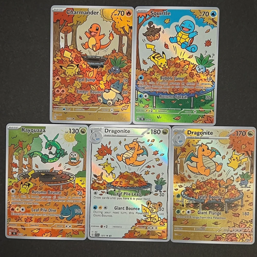 Pokemon PTCG Cards Oil Painting Style Charmander Squirtle Rayquaza Dragonite Collection Cards Pokemon Gift 5Pcs Rare Holo Cards