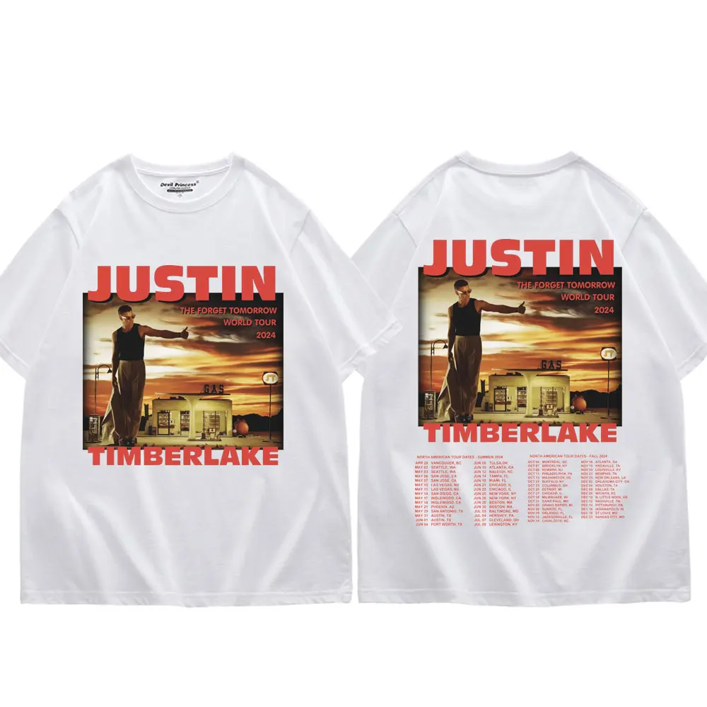 Justin Timberlake The Forget Tomorrow World Tour 2024 Graphic T Shirts Fashion Hip Hop Short Sleeve T-shirts Unisex Retro Tees