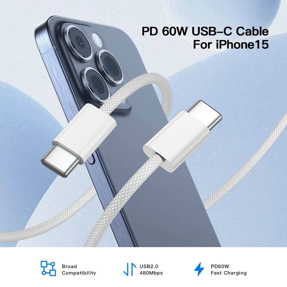 35W USB-C PD Fast Wall Charger for iPhone 15 Plus 16 Pro Max Dual Type-C Braided Charging Cable for Samsung Huawei Realme iQOO