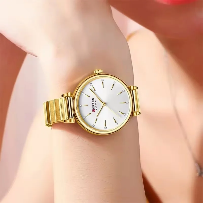 Reloj CURREN 9081 exquisito de cuarzo para mujer, reloj redondo de plata y oro, reloj de lujo informal a la moda para mujer, relojes de mujer