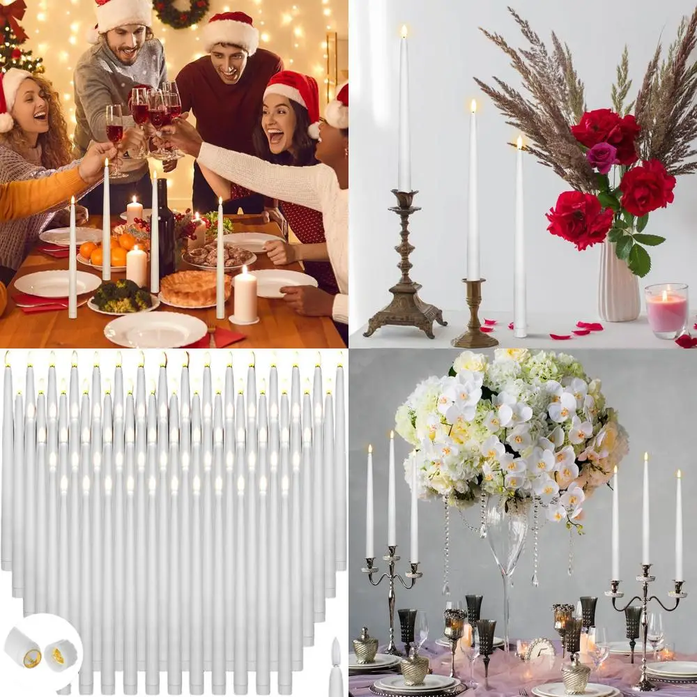 

100-Piece 12.4-Inch Battery-Powered LED Taper Candles with Realistic Flame for Home, Dinner, Wedding, Church, and Christmas Deco