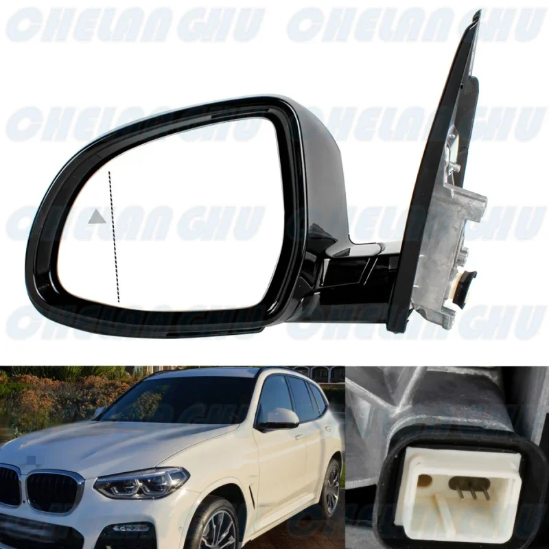 

For BMW X3 G01 G08 2018 2019 2020 2021 Left Side 3 Pin White Painted Power adjust Blind Spot Auto Fold Turn lamp Mirror Assembly