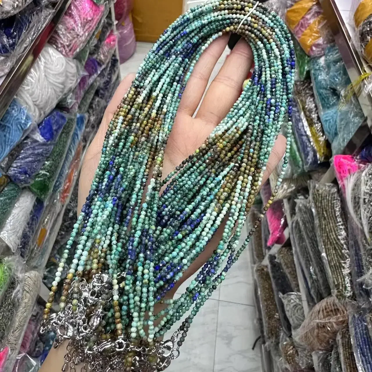 الجملة الكريزوكولا الطبيعية الأوجه جولة فضفاض الخرز - 38cm للنساء سوار ذاتي الصنع وقلادة مجوهرات اكسسوارات