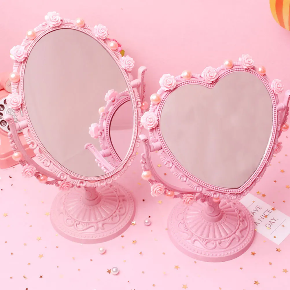 1 Uds. Espejo de corazón rosa, espejo de maquillaje portátil duradero, diseño exquisito, regalo compacto para niñas y mujeres, espejo portátil