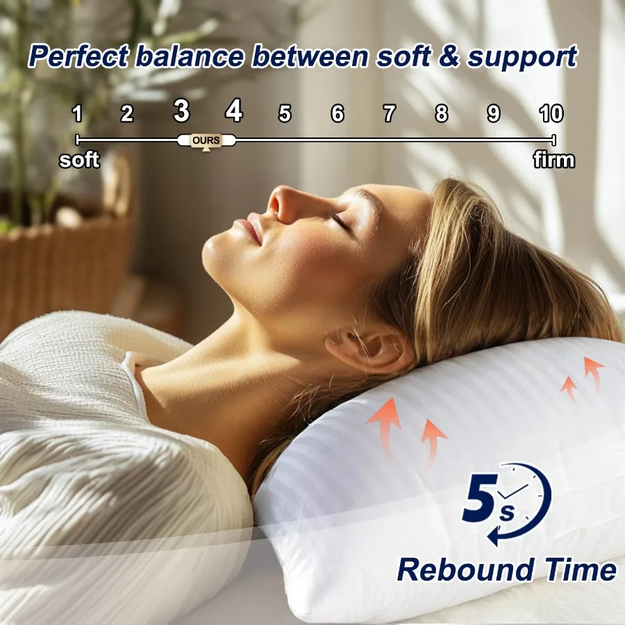 طقم وسائد سرير بحجم كوين مكون من قطعتين لمجموعة الفنادق وراحة النوم: وسائد ناعمة وداعمة قابلة للغسل مثالية لستوما الظهر