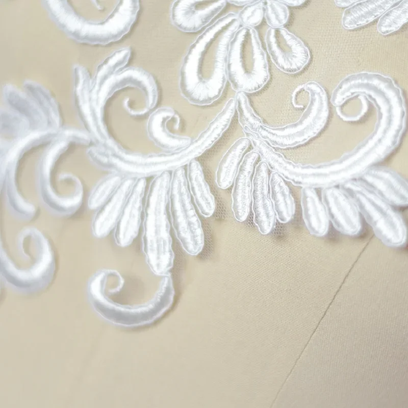 Ivory White Embroidery Lace Flowers Applique, DIY Veil, Handmade Materials, Wedding Dress Decoration Accessories, 1Pair, 2Pcs